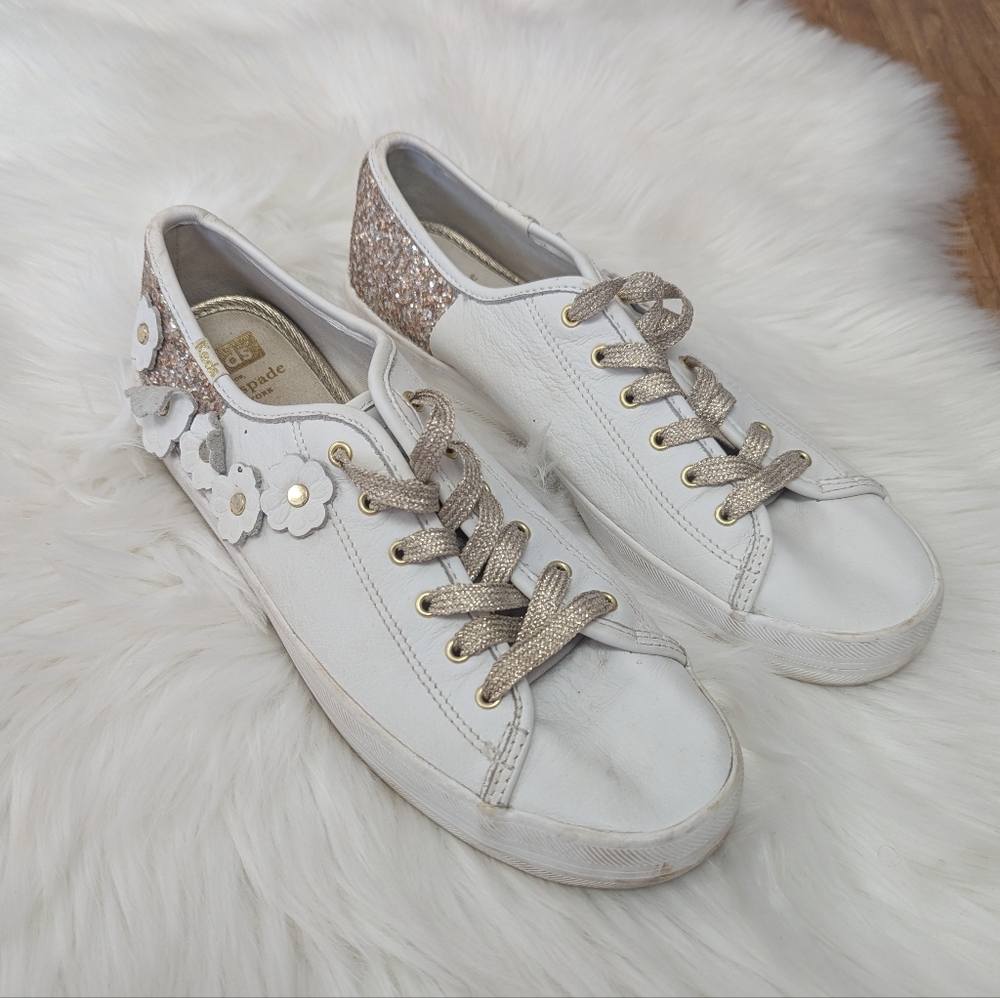 Kate Spade By Keds Ace Gold Glitter And Flowers Sneakers
